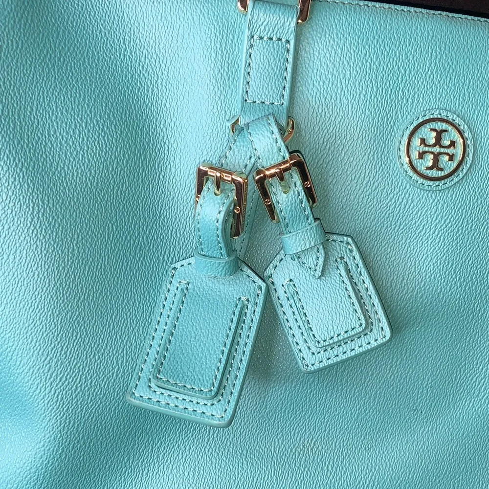 Tory Burch Turquoise/Gold Leather Tote